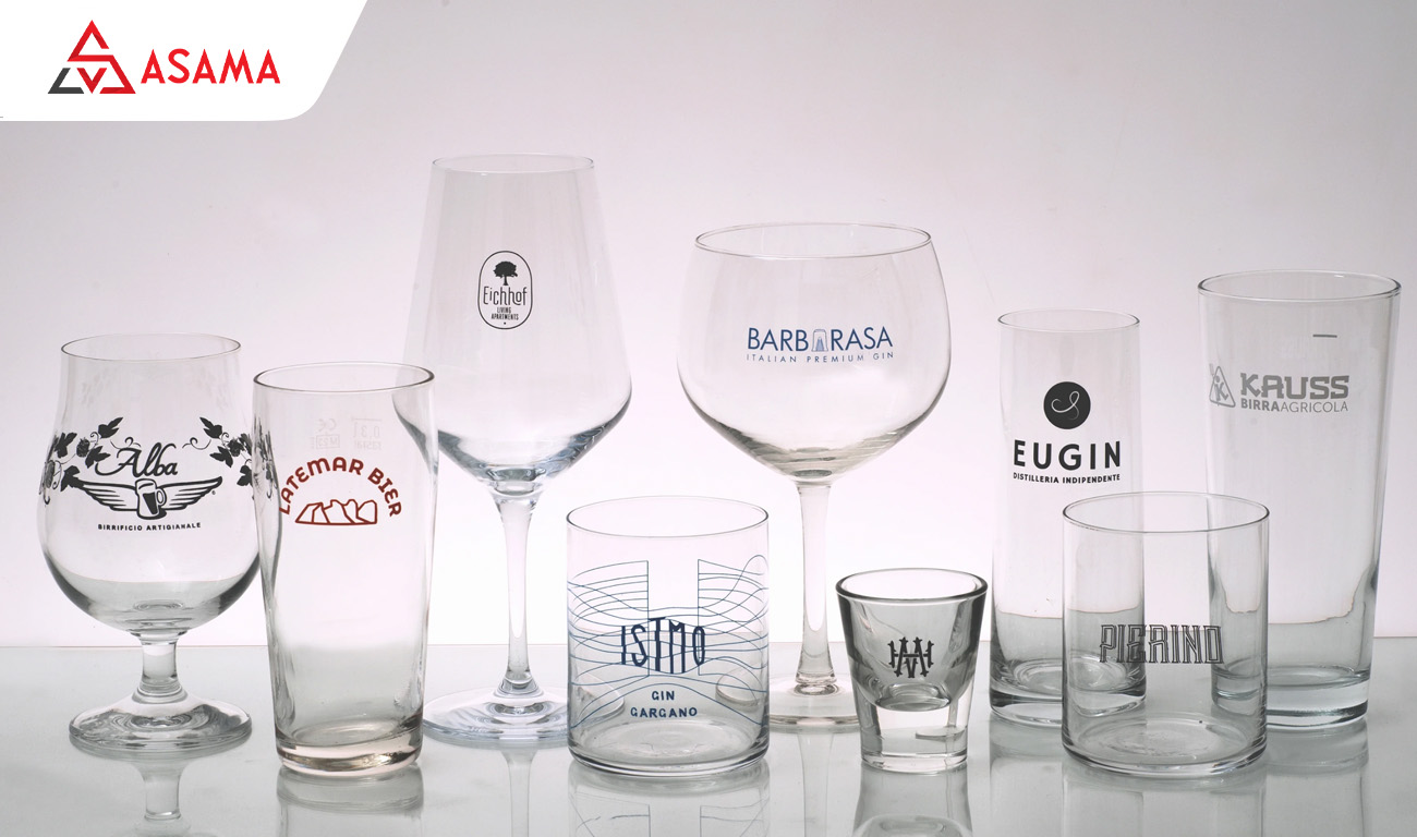 Ly in logo từ thuỷ tinh đa kiểu dáng