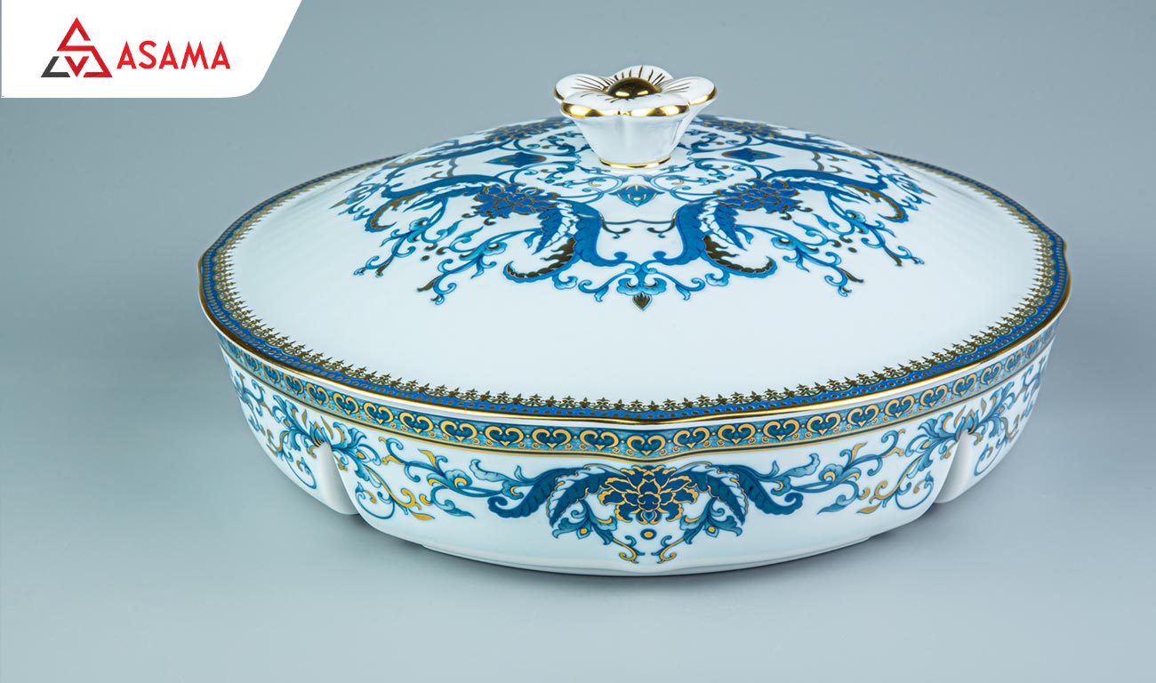 Khay đựng mứt Tết bằng sứ vẽ tay thủ công họa tiết