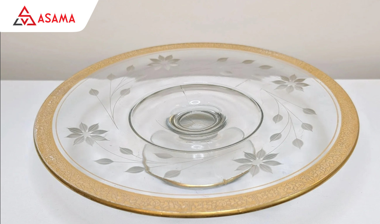 Khay đựng mứt Tết bằng thủy tinh tròn xoay viền vàng