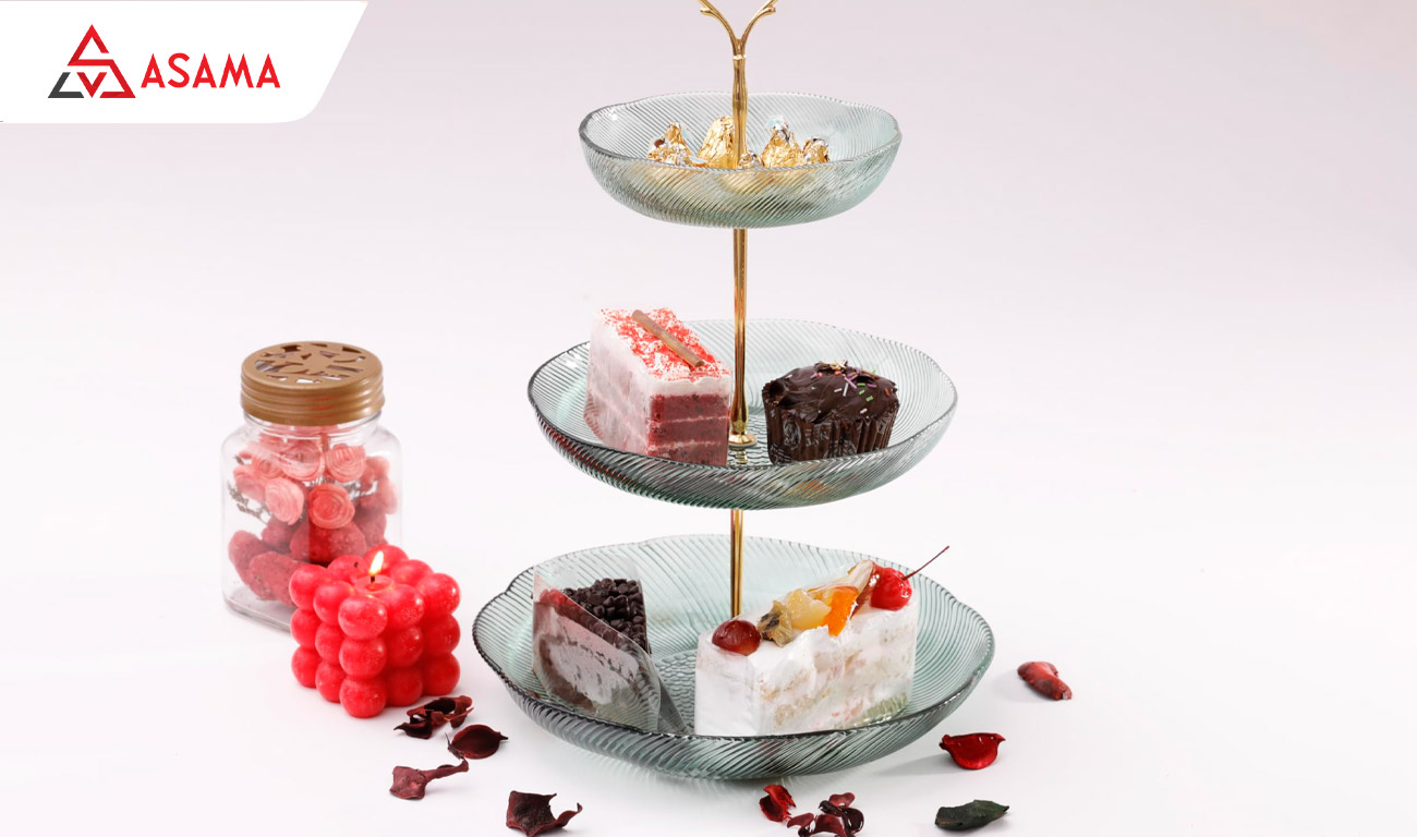 Tháp đựng mứt thủy tinh 3 tầng