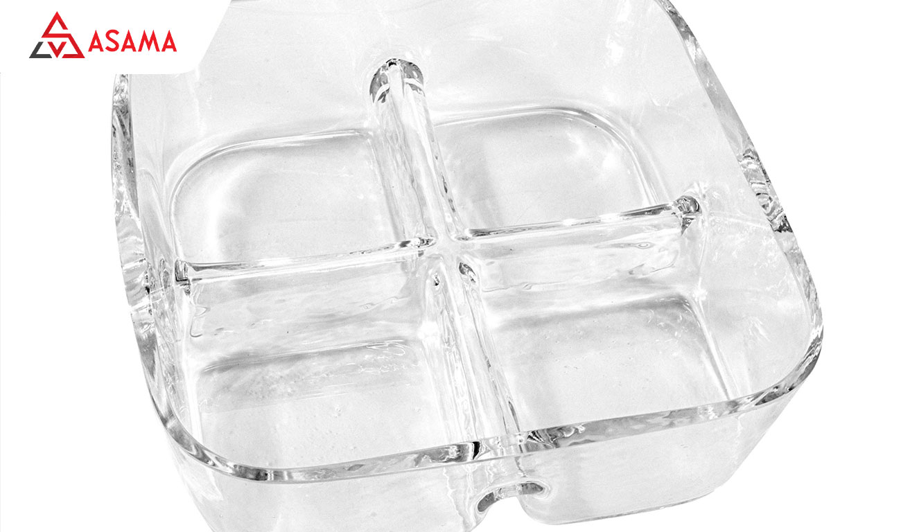 Khay đựng mứt Tết thủy tinh vuông chia ngăn nắp gỗ có gioăng