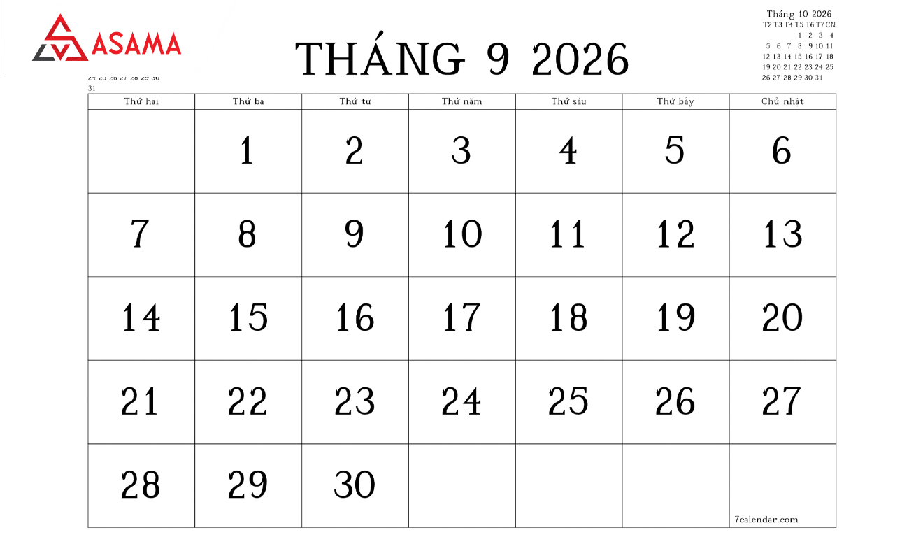 Lịch Ngày Tam Nương tháng 9/2026