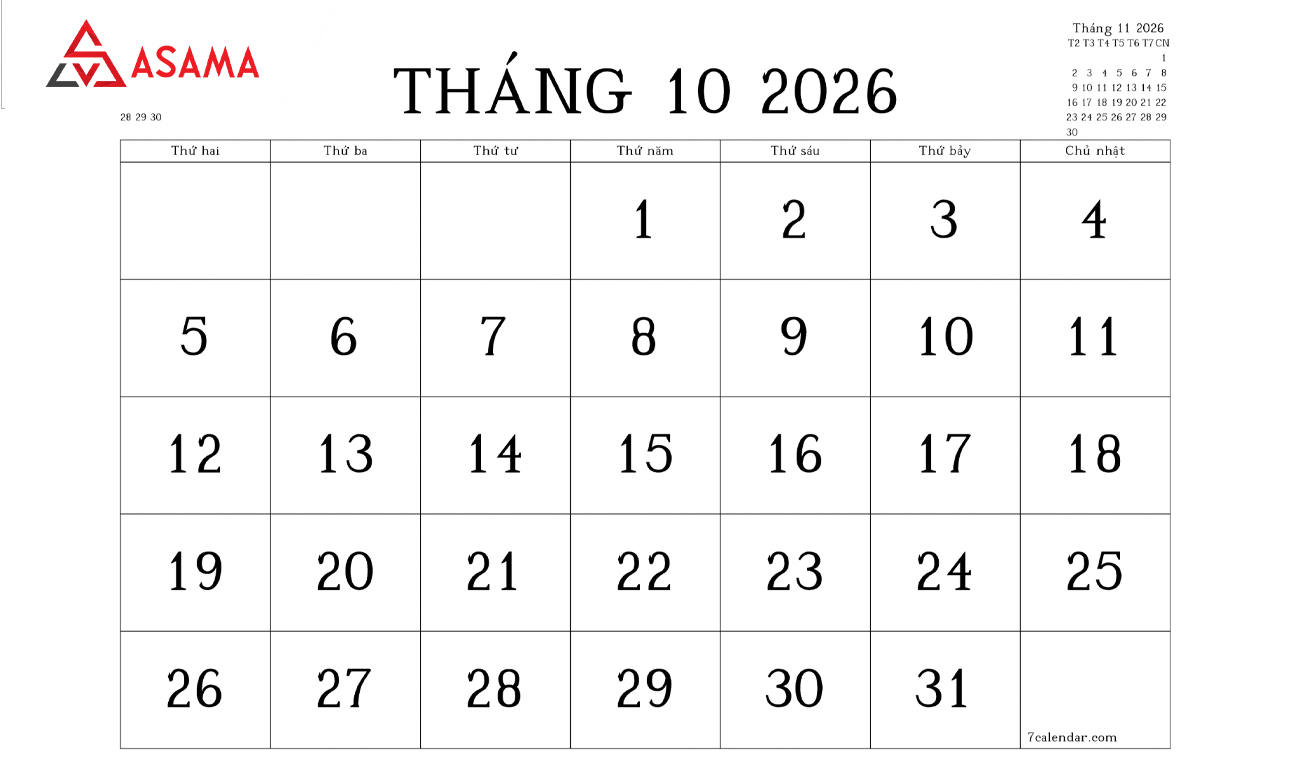 Lịch Ngày Tam Nương tháng 10/2026