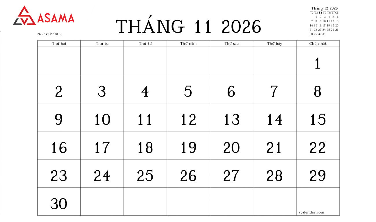 Lịch Ngày Tam Nương tháng 11/2026