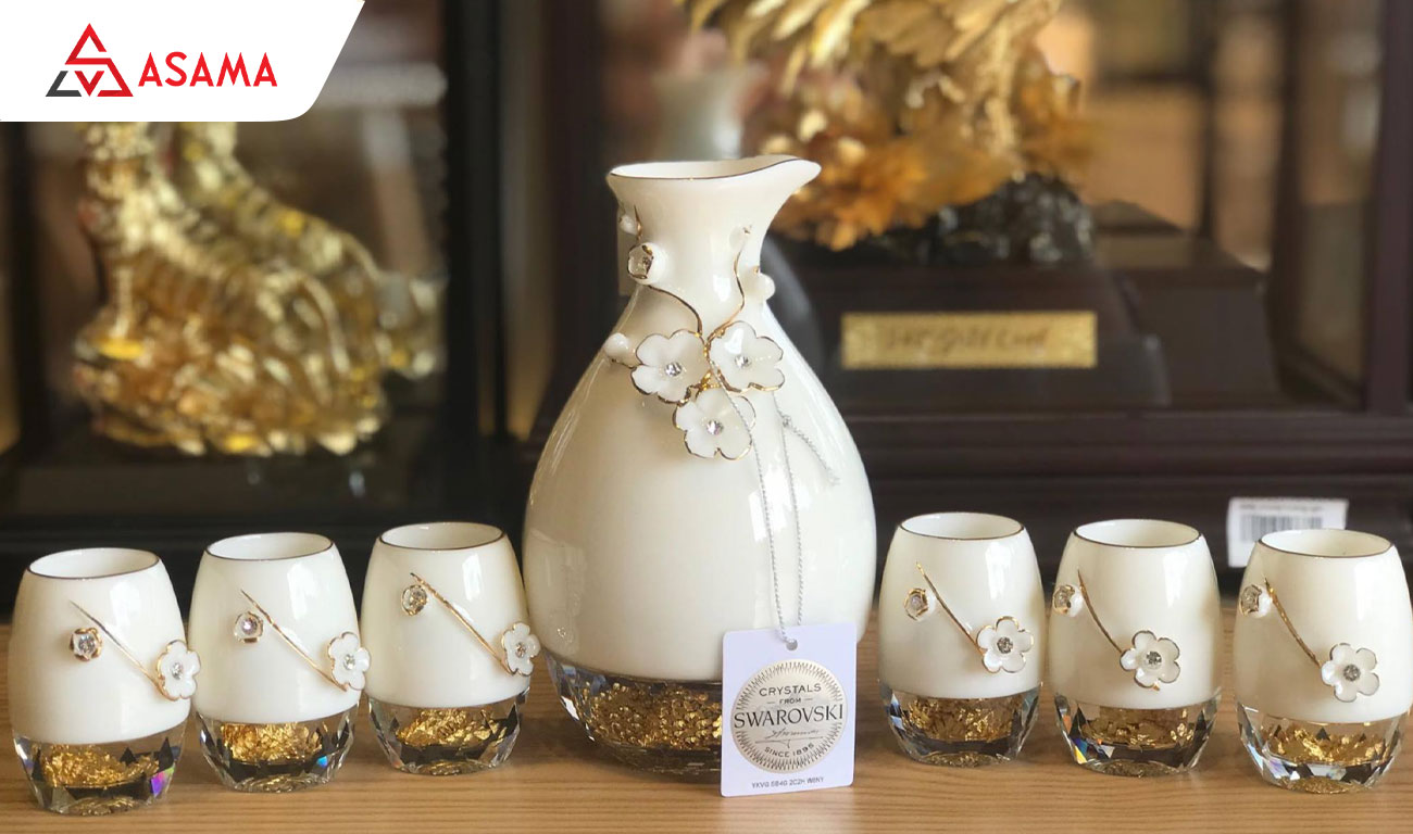 Quà tặng cao cấp: Bộ ly uống rượu pha lê đúc vàng lá 24K